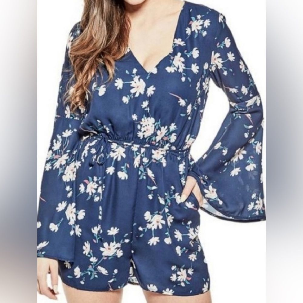 GUESS Women’s Floral Romper with Waist Tie - XL